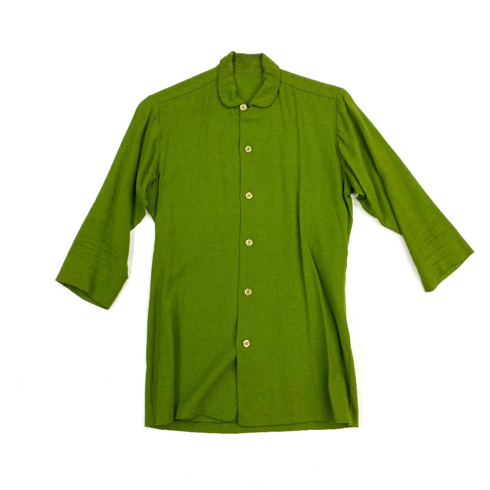 Green Vintage Handmade Linen look Womens Blouse